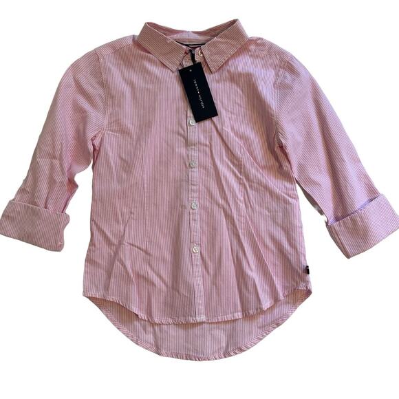 NWT Tommy Hilfiger Pink Striped Button Down Girls 6X - Picture 1 of 7